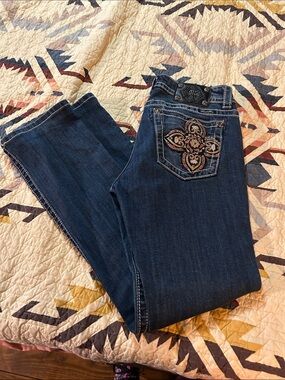 Miss Me Dark Blue Straight Leg Jeans with Embroidered Back Pocket